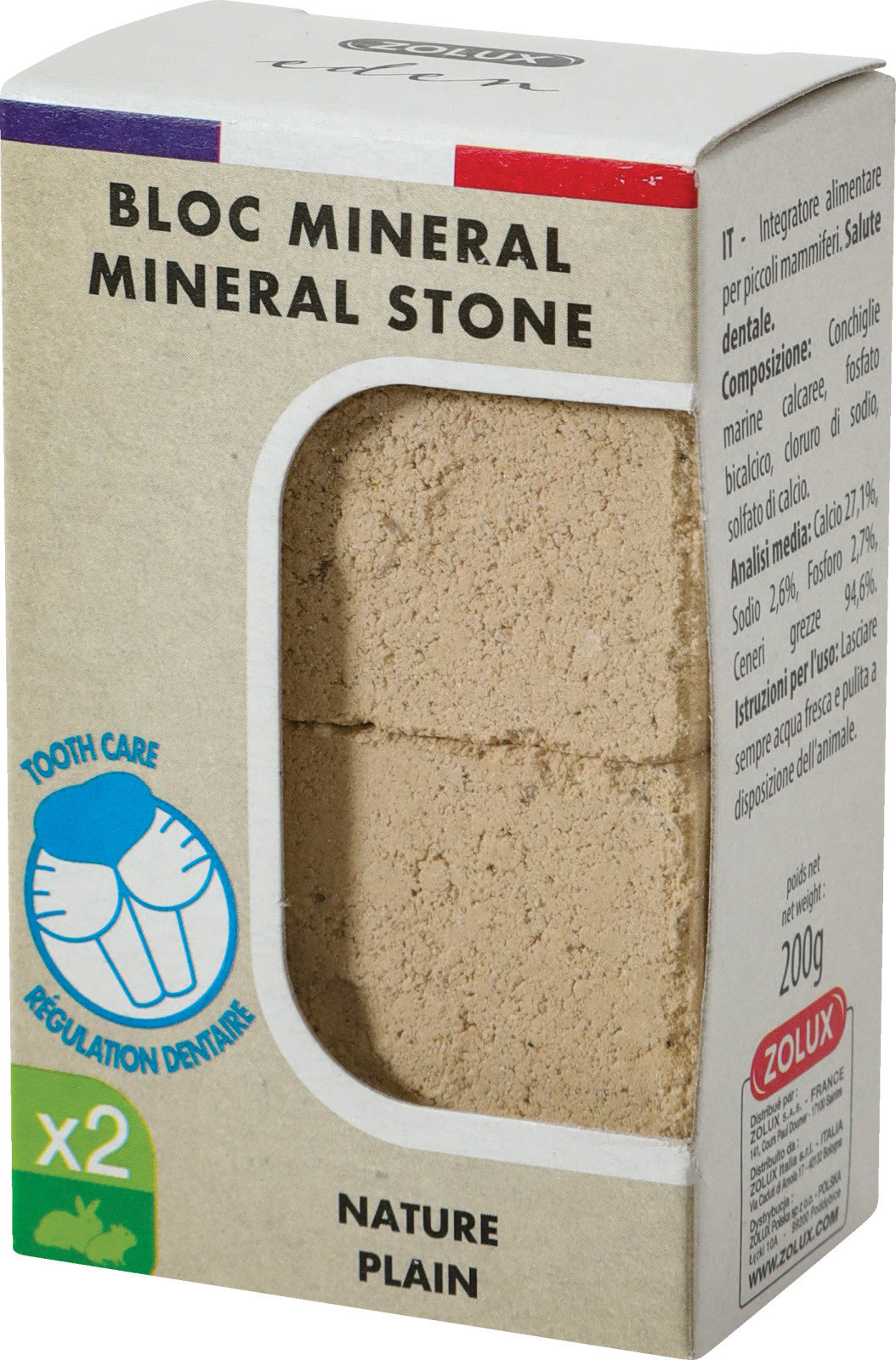 Blocchi minerali Zolux Eden Nature 200 g per roditori in confezione biodegradabile da 2 pezzi Blocchi minerali Zolux Eden Nature 200 g per roditori in confezione biodegradabile da 2 pezzi